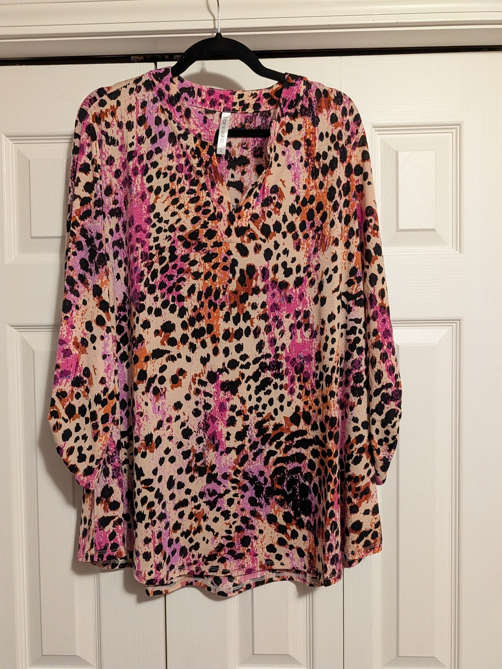 Pink Leopard Print V-Neck Tunic Top